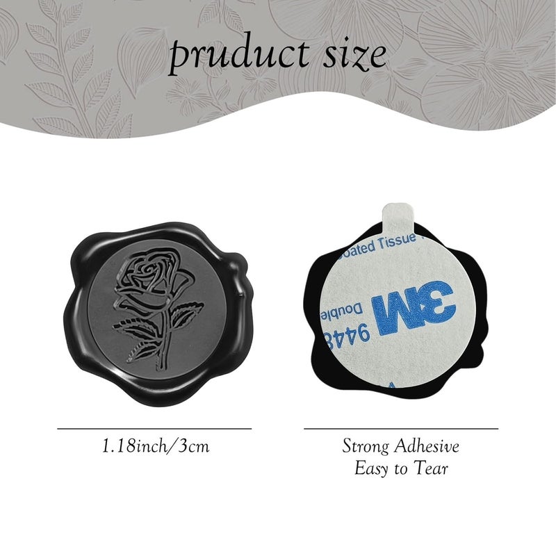 Pilloze 50 Pcs Black Wax Seal Stickers - Rose Style, Self Adhesive Wax Seal for Wedding Invitation, Good Adhesion, Black Rose Envelope Seals Stickers Perfect for Wedding Invitation, Scrapbooking - Image 2